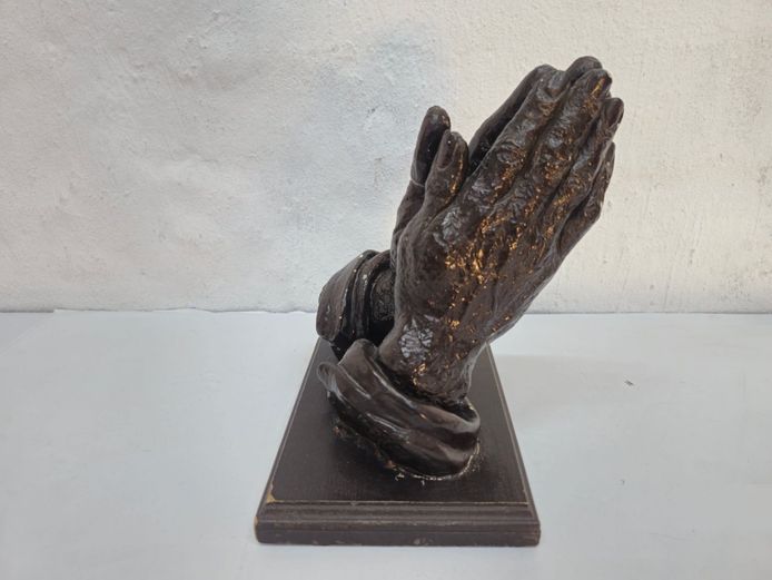Vintage Praying Hands Figurine on Wooden Base