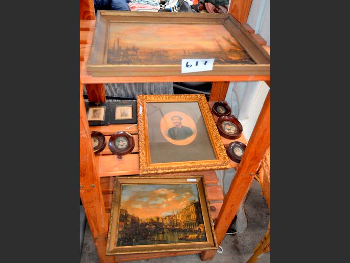 LOT: 3 x GILT FRAMED PICTURES & MINIATURES