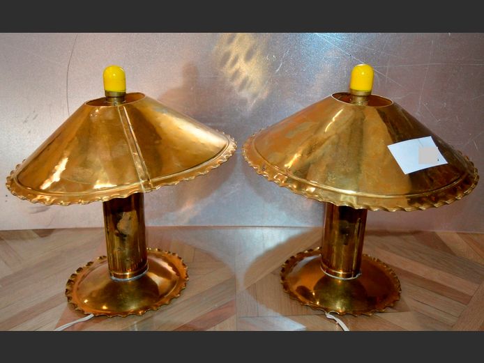 PAIR BRASS LAMPS, 31cm High [Glass tubes needed]