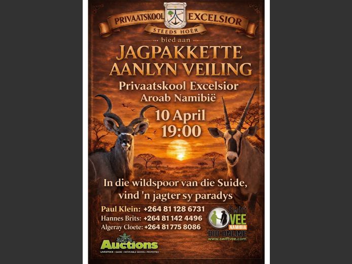 PRIVAATSKOOL EXCELSIOR AROAB NAMIBIA JAGPAKKETTE AANLYN VEILING 