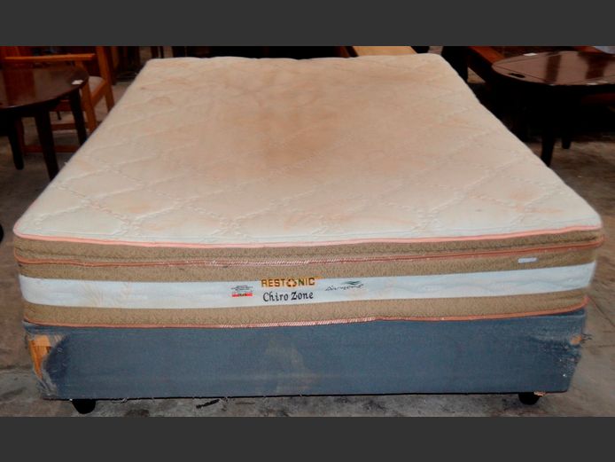 RESTONIC QUEEN SIZE BED BASE & MATTRESS SET [Needs a clean]