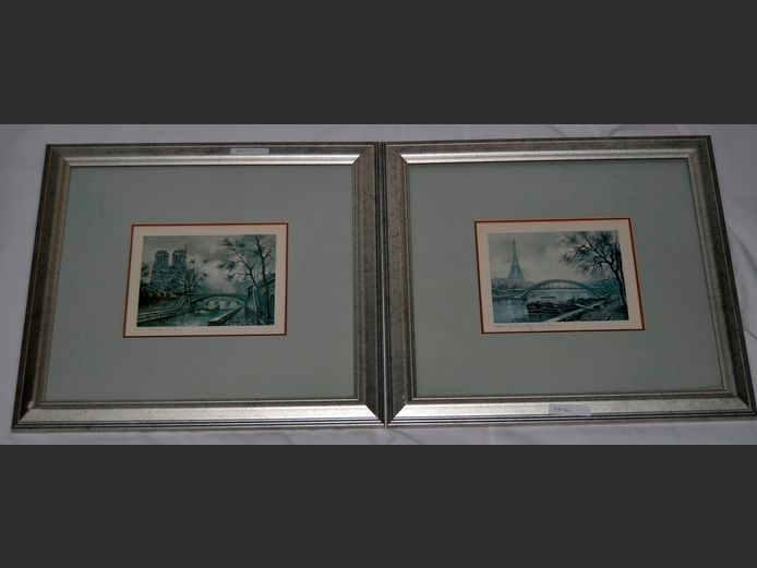 PAIR SILVER GILT FRAMED PRINTS "PARIS", 15.5 x 12cm