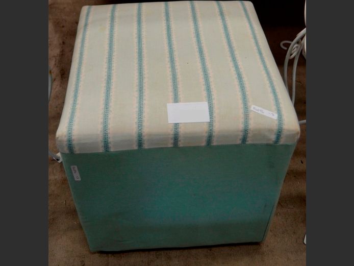 GREEN STRIPED UPHOLSTERED OTTOMAN, 41 x 41 x 44cm