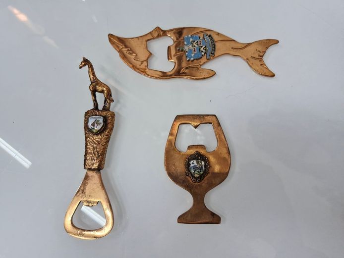 Vintage SA Brass Bottle Opener Lot - Durban Fish, Kruger Park Giraffe & Goblet