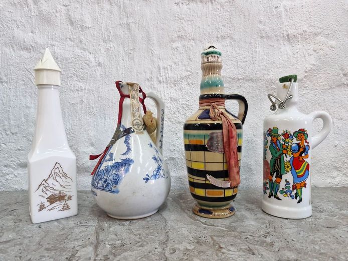 Vintage European Ceramic Decanter Set – Collection of 4 Decorative Pottery Liquor Bottles