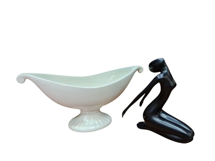 Vintage Ceramic Mantle Vase & Resin Abstract Figurine