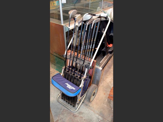 GOLF TROLLEY & 14 CLUBS