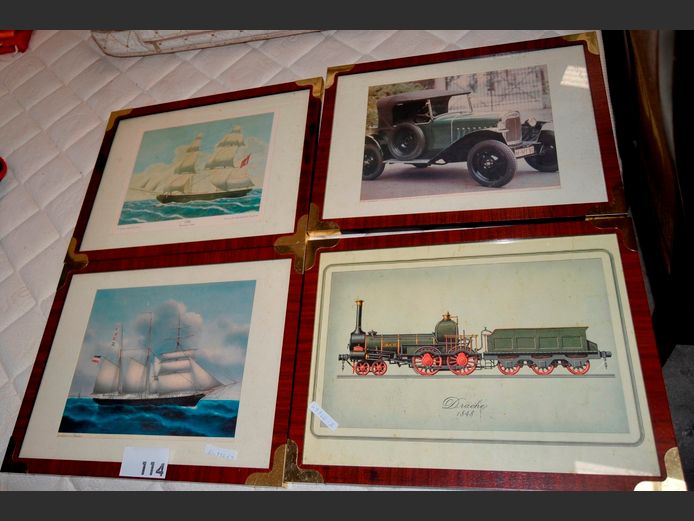 PAIR FRAMED SHIP PRINTS & 2 OTHERS, 28 x 22cm, 35 x 21.5cm, 28 x 22.5cm & 26 x 20cm