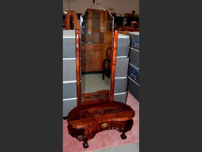 IMBUIA BALL & CLAW SINGLE DRAWER DRESSING TABLE WITH MIRROR, 86 x 50 x 159cm