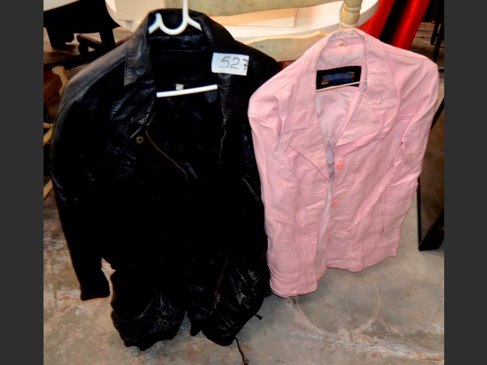 BLACK LEATHER MEN'S JACKET & A PINK LEATHER LADIES JACKET