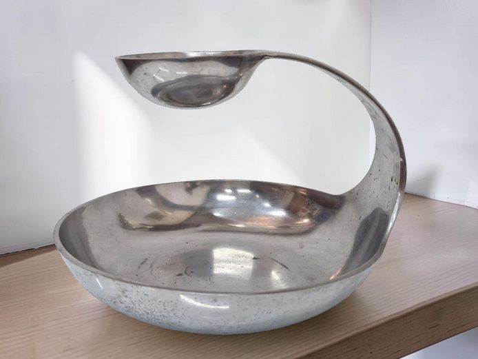 Contemporary Metal Chip and Dip Serving Bowl