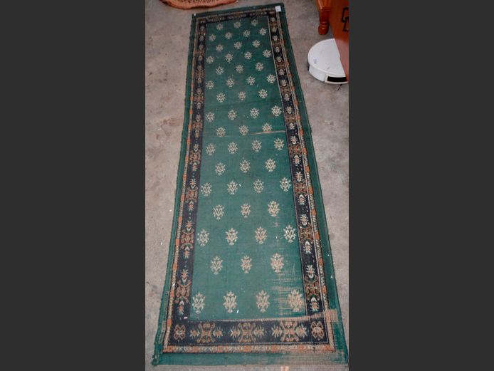GREEN & BEIGE RUNNER, 230 x 70cm [Worn]