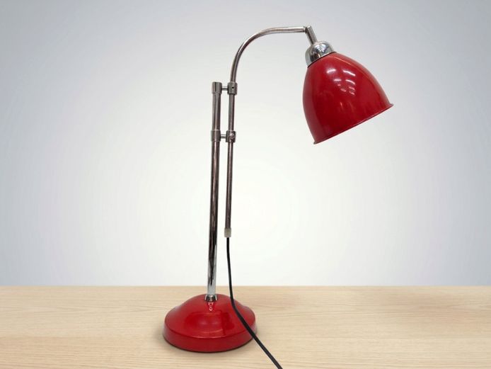 Mid-Century Modern Red Enamel and Chrome Adjustable Desk Lamp
