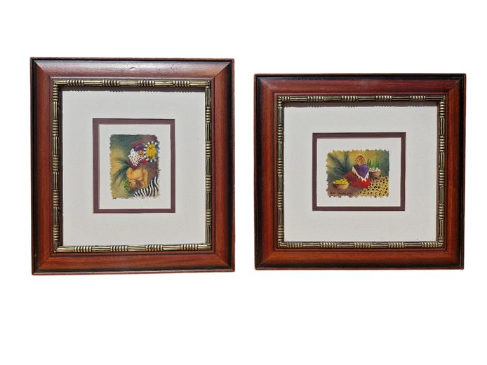 Pair of Framed Mixed Media Art