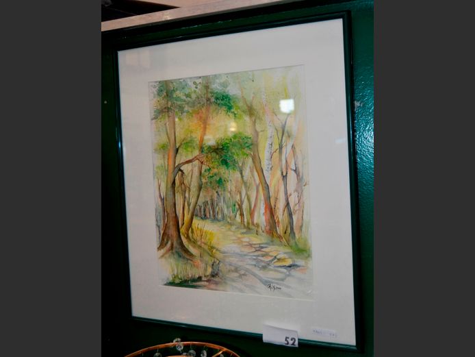FRAMED WATERCOLOUR "FARM ROAD" SIGNED R.K. 2004, 44 x 34cm