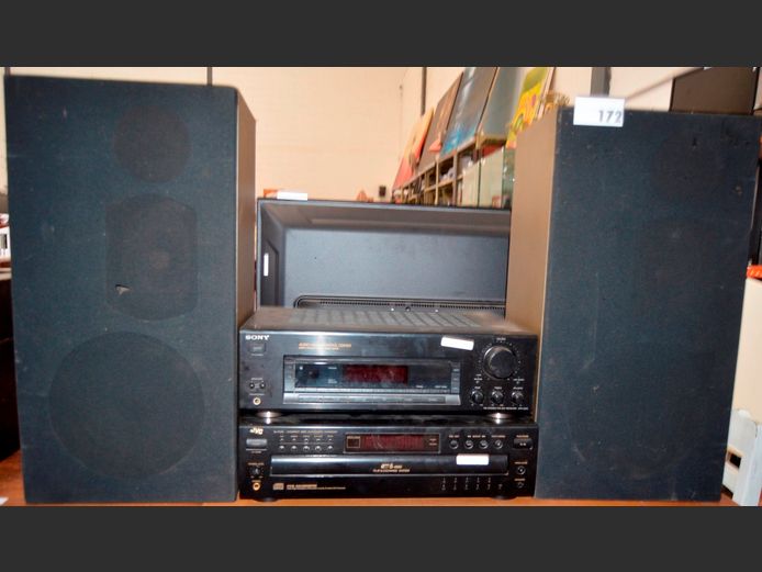 SONY AUDIO/VIDEO CONTROL CENTRE, JVC 5-DISC CD PLAYER & PAIR SPEAKERS [Switch on, untested further]