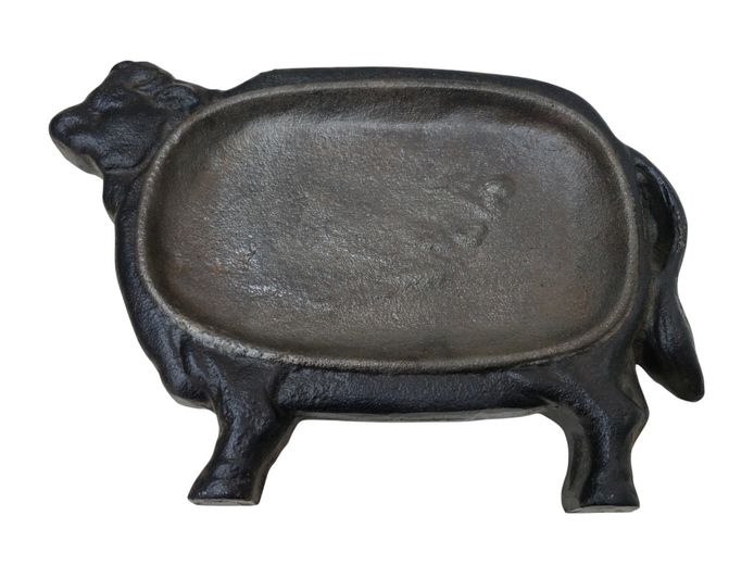 Vintage Cast Iron Cow-Shaped Sizzling Skillet Platter