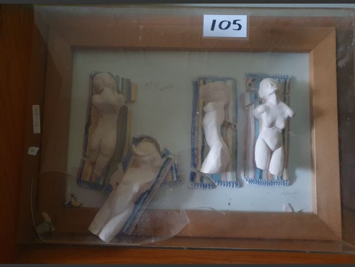 BOX FRAMED CLAY ART "NUDES" [Some damage]