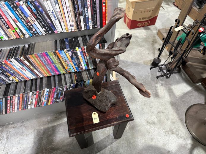 Small Wood Side Table + Wood Sculpture 