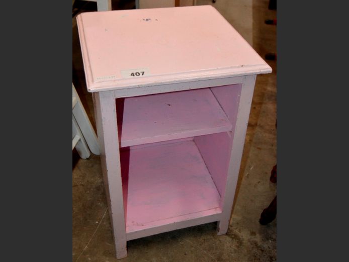 PINK PAINTED OPEN BEDSIDE PEDESTAL, 46 x 41 x 73cm
