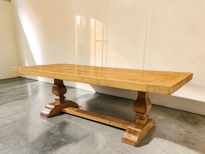 Large Solid Oak Refectory-Style Trestle Dining Table