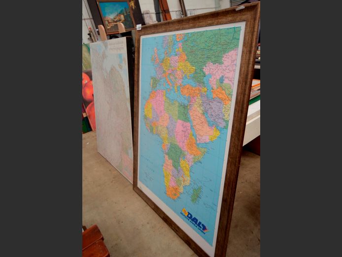 LOT OF 2: LARGE FRAMED MAPS, 118 x 86cm & 132 x 98cm