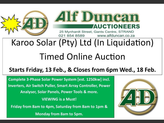 Karoo Solar (Pty) Ltd (In Liquidation) Timed Online Auction