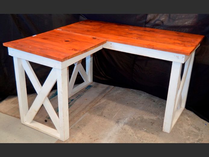 PAINTED PINE L-SHAPED DESK, 131 x 120 x 76cm [Needs securing]
