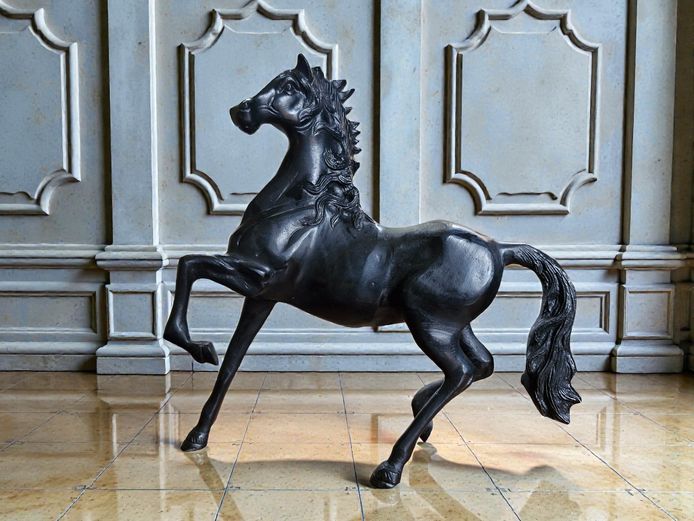 Cast Aluminium Black Rearing Horse Figure Sculpture