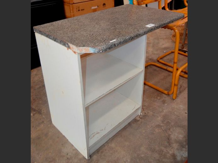 WHITE 2-TIER OPEN CABINET, 102 x 60 x 91cm [Needs attention]