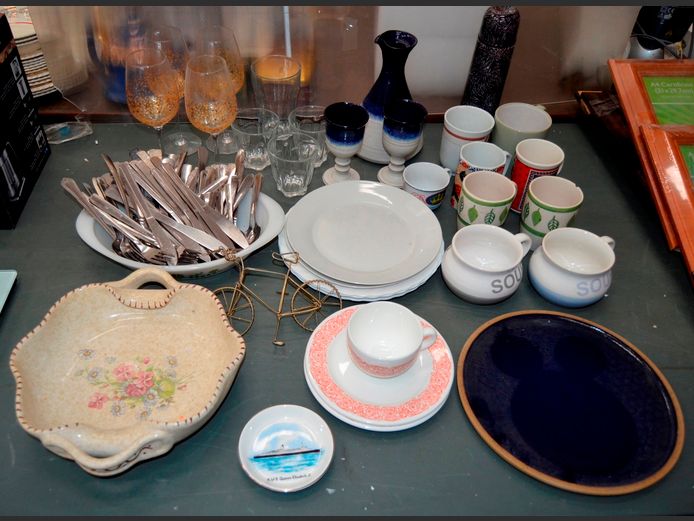WINE GLASSES, SOUP MUGS, CUTLERY, MUGS, etc