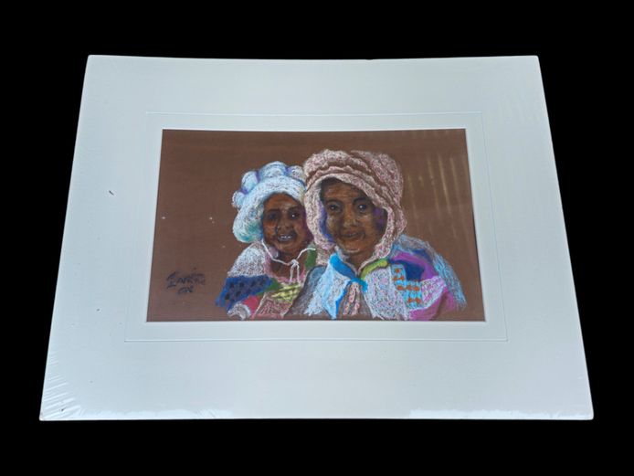"Matriarchs in Traditional Attire" Vintage Original Pastel Portrait by Inéz