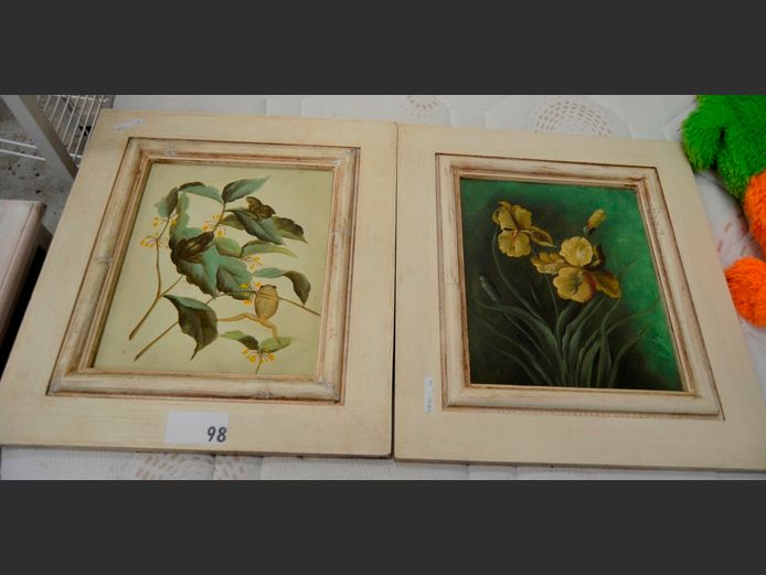 PAIR FRAMED OILS ON BOARD "FLOWERS", 32.5 x 27cm