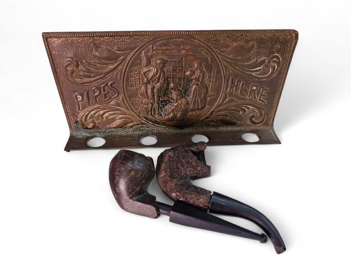 Vintage Brass Pipe Rack Wall Mount with Two Pipes