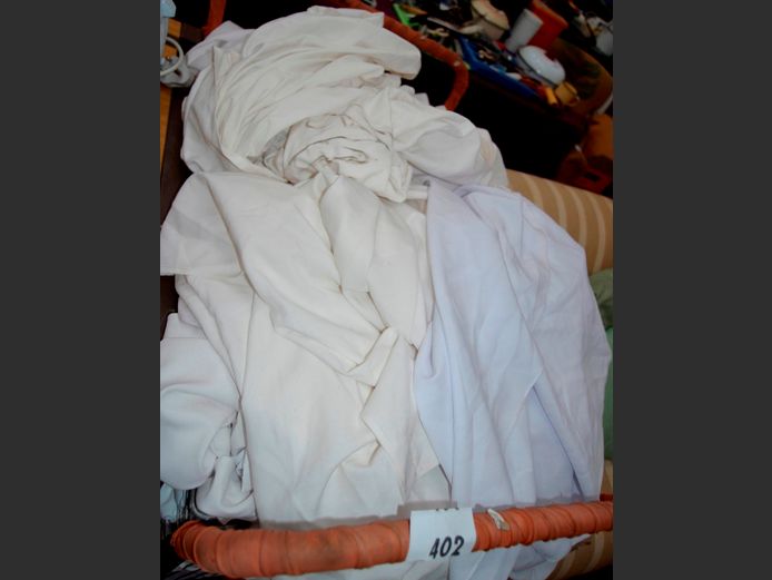 ASSORTED WHITE FABRIC [Stains to some] [Excl. Bin]