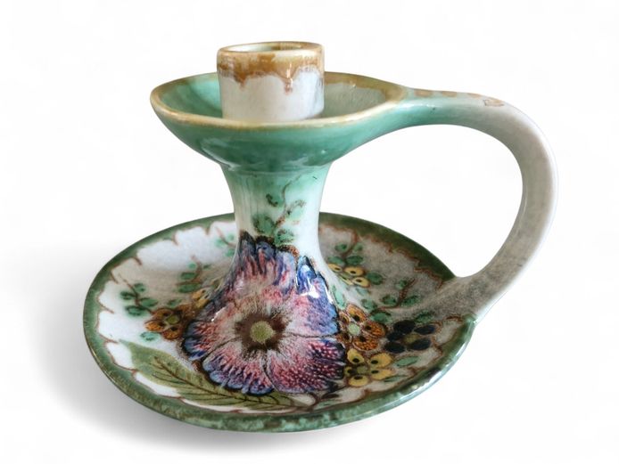 Antique Dutch Gouda Art Pottery Chamberstick