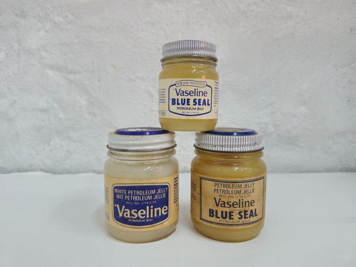Mid-Century Era Vaseline Blue Seal Jars