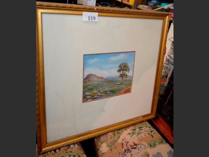 GILT FRAMED OIL ON PAPER "LANDSCAPE" [Glass broken]