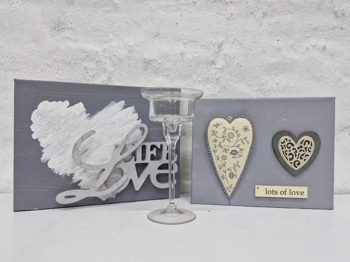 Contemporary Love-Themed Wall Decor & Clear Glass Candle Holder Trio