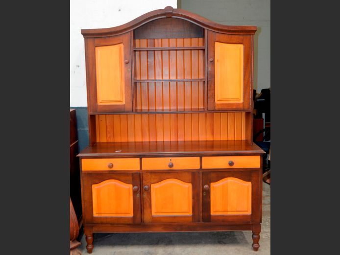 YELLOWWOOD & IMBUIA 5-DOOR, 3-DRAWER WELSH DRESSER, 152 x 48 x 206cm