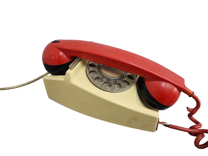 Vintage Red & Beige Rotary Desk Telephone