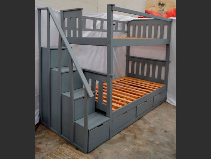 GREY PAINTED BUNK BED WITH STAIRS [#: 413038460]