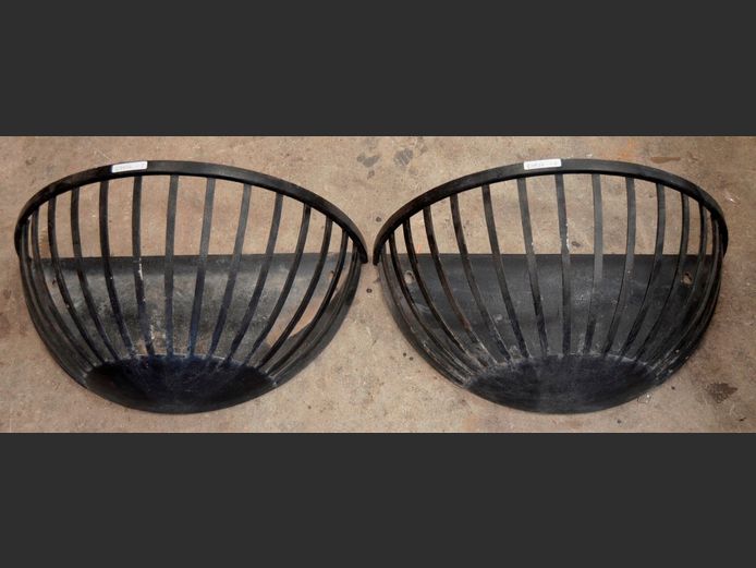 PAIR METAL HALF MOON WALL MOUNT PLANT HOLDERS, 53 x 26 x 25cm