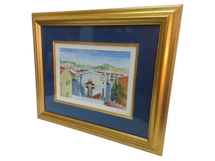 Framed Original Watercolor Cityscape – "Alfred Head, Nice" (2004)