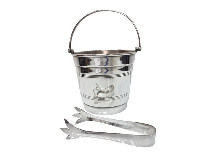 Vintage Silver-Plated Ice Bucket with Tongs