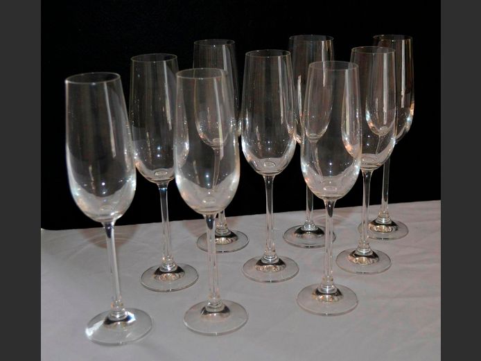 SET OF 9 CRYSTAL CHAMPAGNE FLUTES