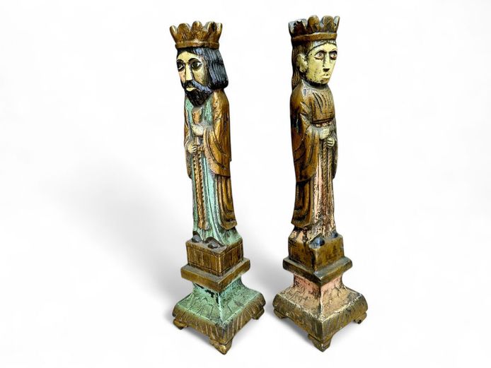 19th Century Polychromed Carved Wood Sculptures