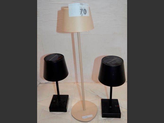 PAIR SOLAR TOUCH LAMPS & ANOTHER, 45cm High & 26cm High