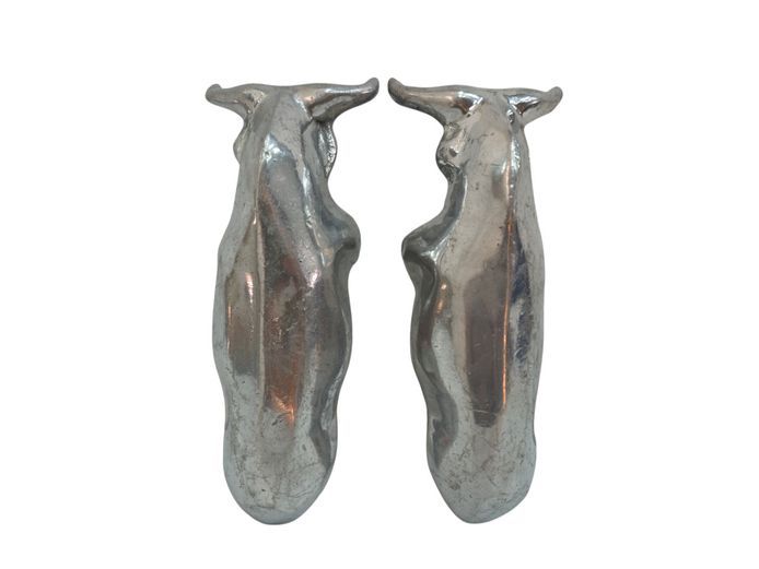 Pair of Stylized Bull Design Cast Aluminum Door Handles
