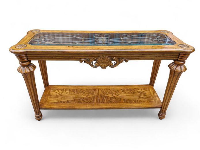 Elegant Wood, Metal and Glass Console Table